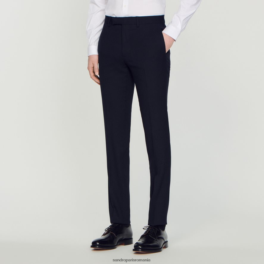 pantaloni de costum de lana bărbați albastru marin Sandro Paris îmbrăcăminte X8Z4NH617