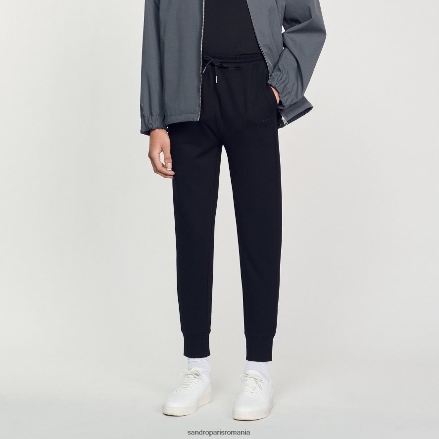 pantaloni de jogging tricotati bărbați negru Sandro Paris îmbrăcăminte X8Z4NH634