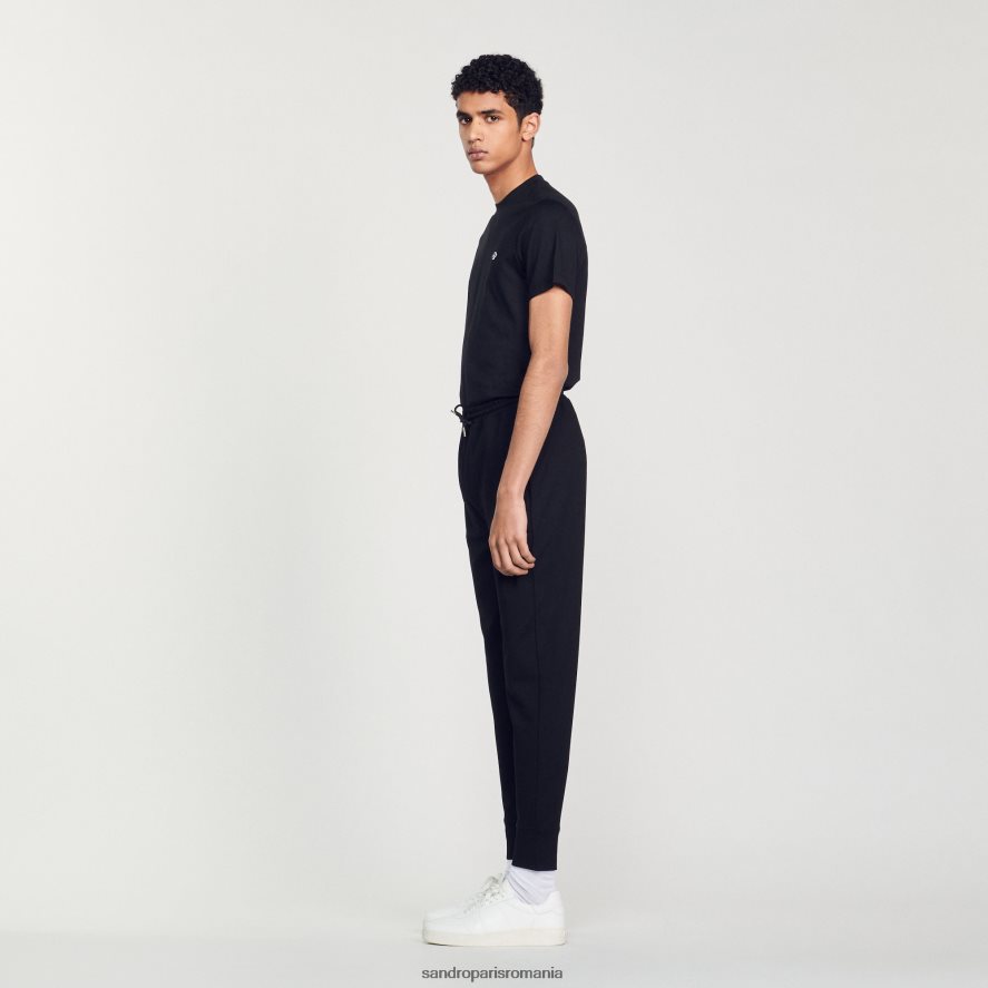 pantaloni de jogging tricotati bărbați negru Sandro Paris îmbrăcăminte X8Z4NH634