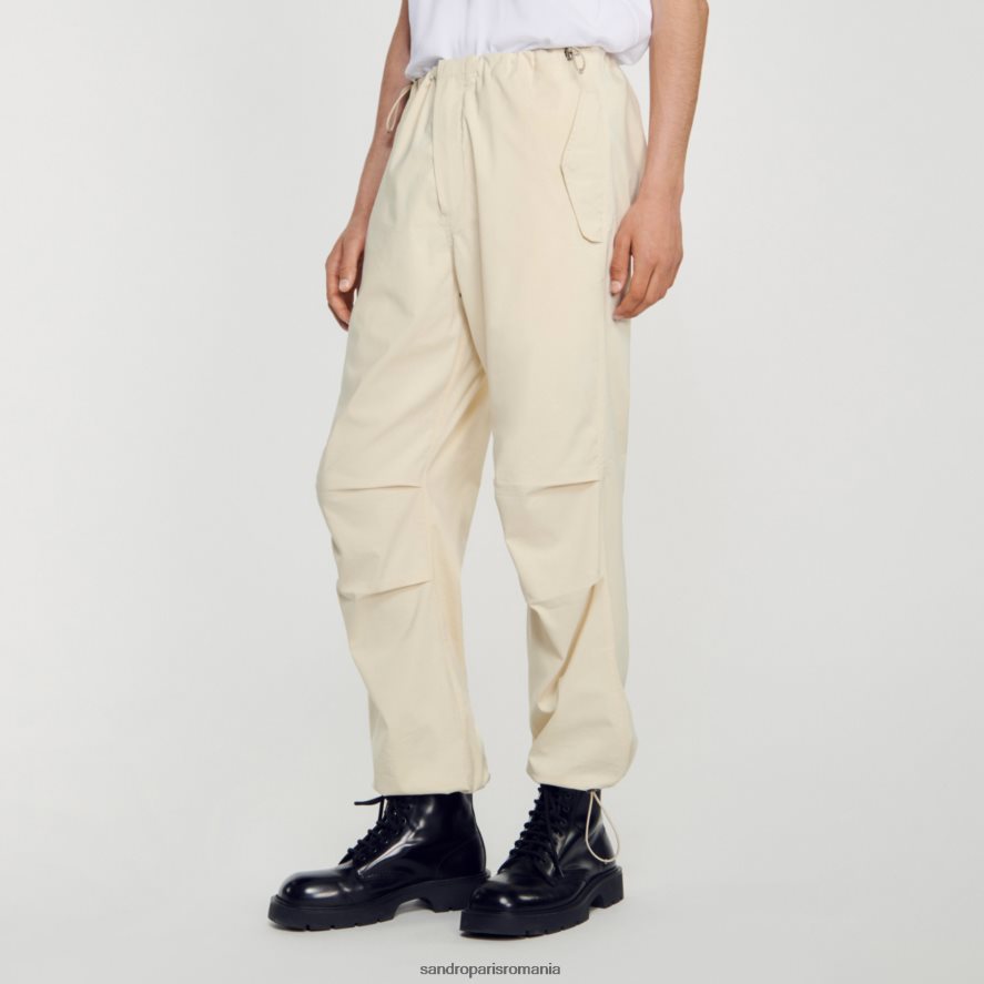 pantaloni de parașuta bărbați ecru Sandro Paris îmbrăcăminte X8Z4NH593