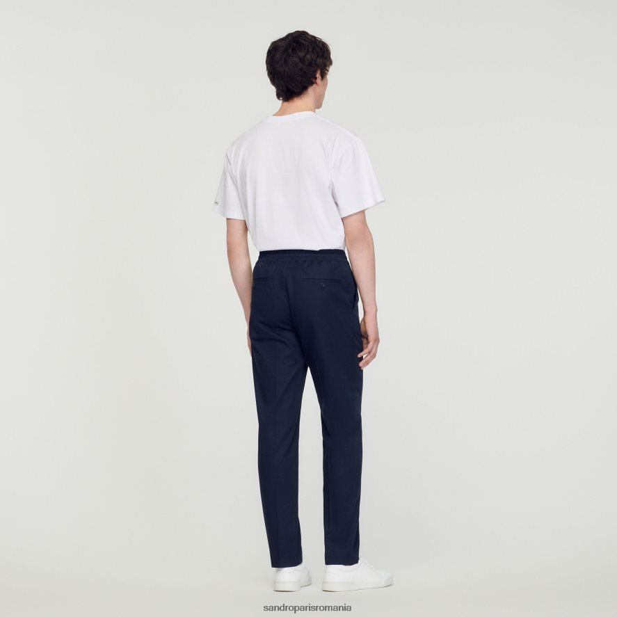 pantaloni drepti elastici bărbați albastru marin Sandro Paris îmbrăcăminte X8Z4NH776