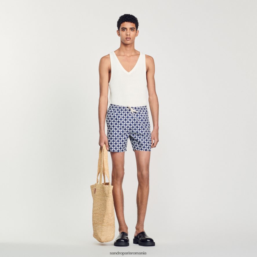 pantaloni scurți de baie cu cruce pătrată bărbați cruce pătrată bleumarin Sandro Paris îmbrăcăminte X8Z4NH587