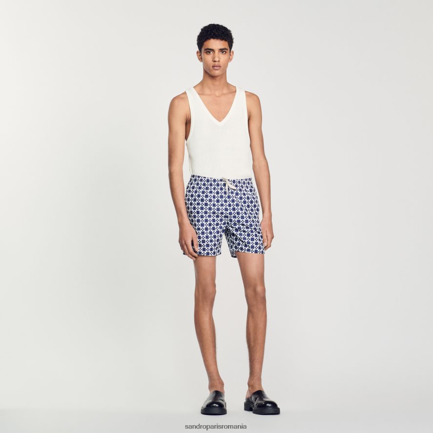 pantaloni scurți de baie cu cruce pătrată bărbați cruce pătrată bleumarin Sandro Paris îmbrăcăminte X8Z4NH587