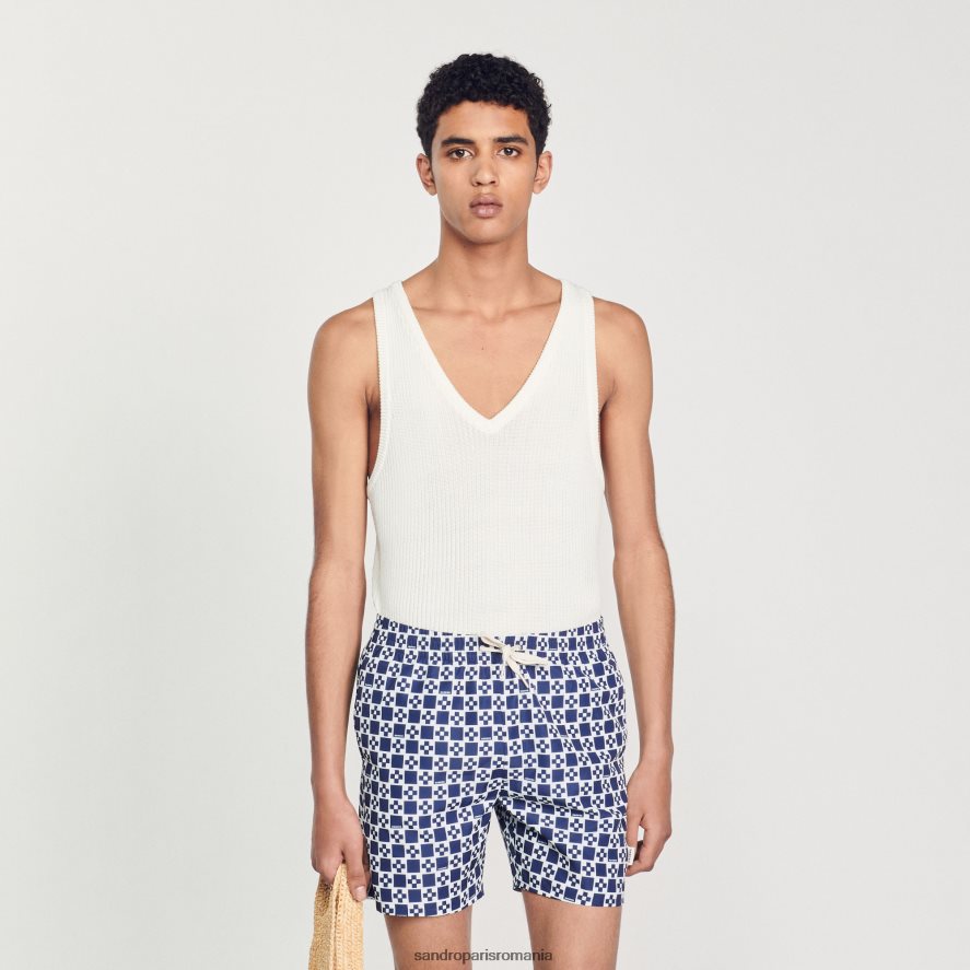 pantaloni scurți de baie cu cruce pătrată bărbați cruce pătrată bleumarin Sandro Paris îmbrăcăminte X8Z4NH587