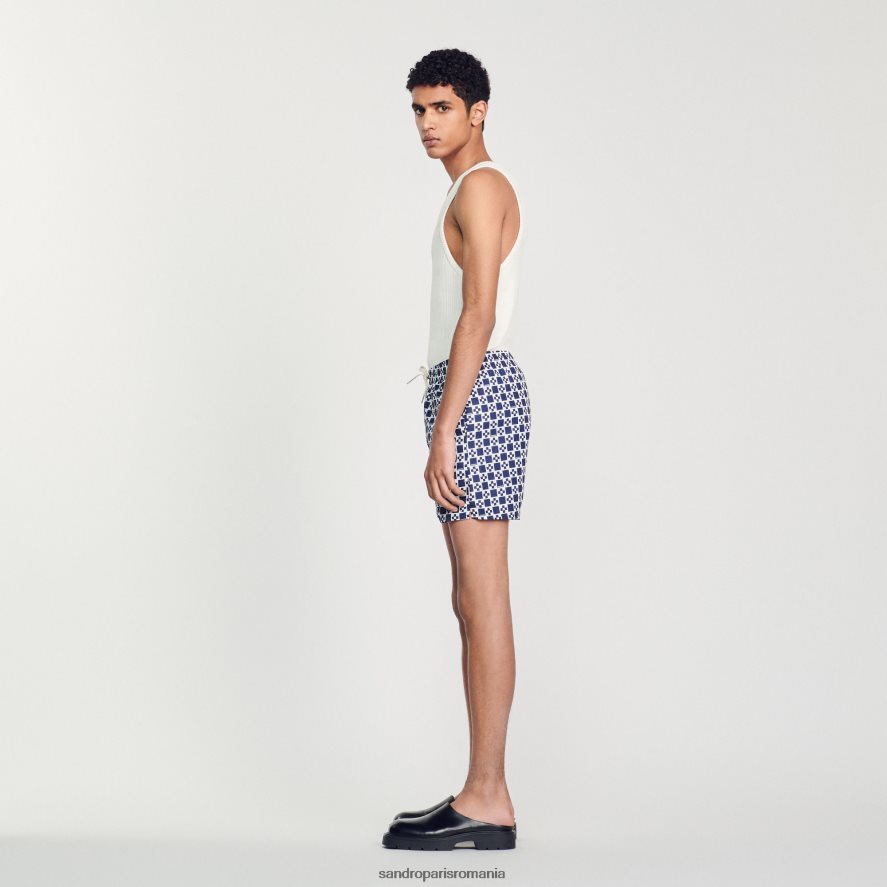 pantaloni scurți de baie cu cruce pătrată bărbați cruce pătrată bleumarin Sandro Paris îmbrăcăminte X8Z4NH587