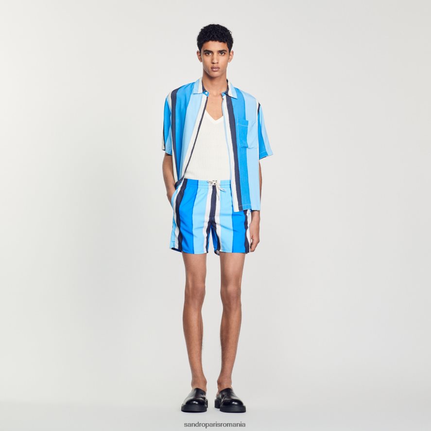 pantaloni scurți de baie cu dungi imprimate bărbați albastru Sandro Paris îmbrăcăminte X8Z4NH621