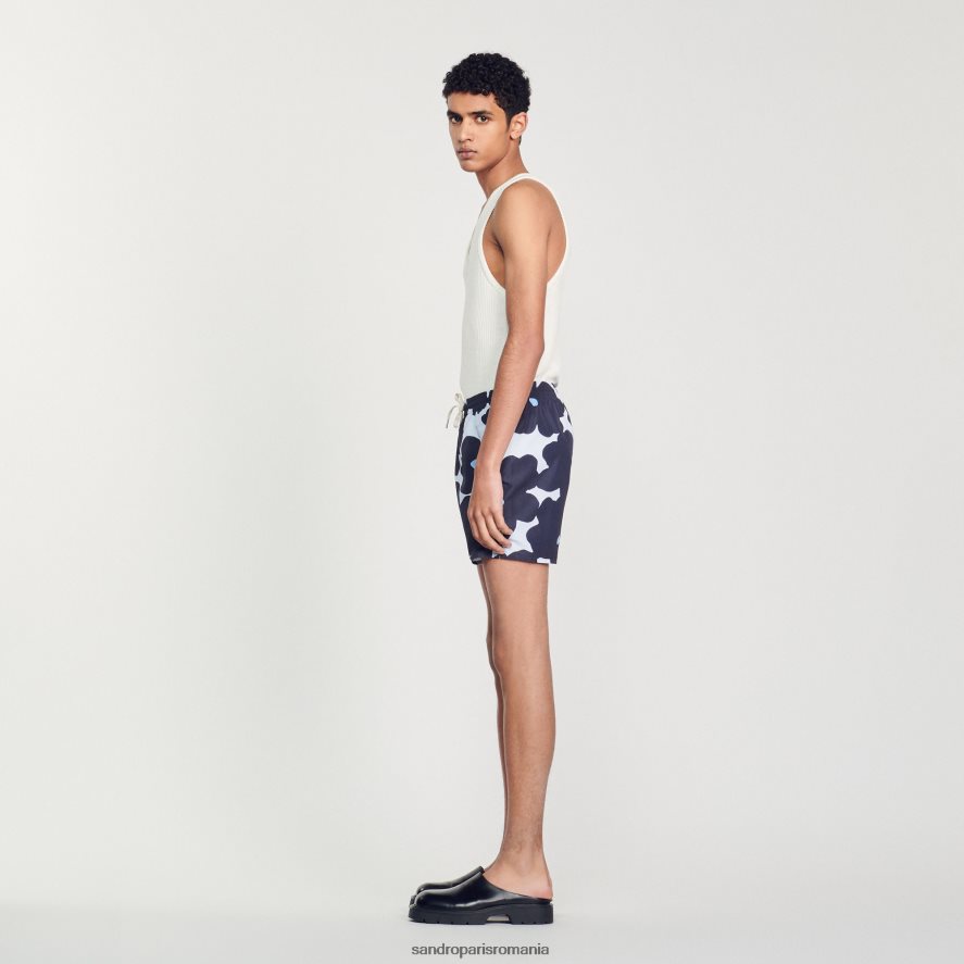 pantaloni scurți de baie cu flori bărbați albastru marin Sandro Paris îmbrăcăminte X8Z4NH694