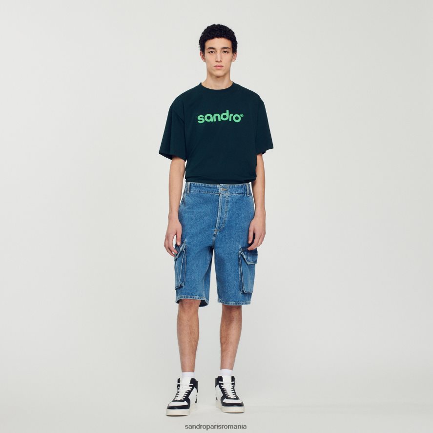 pantaloni scurți din denim largi bărbați albastru vintage Sandro Paris îmbrăcăminte X8Z4NH600