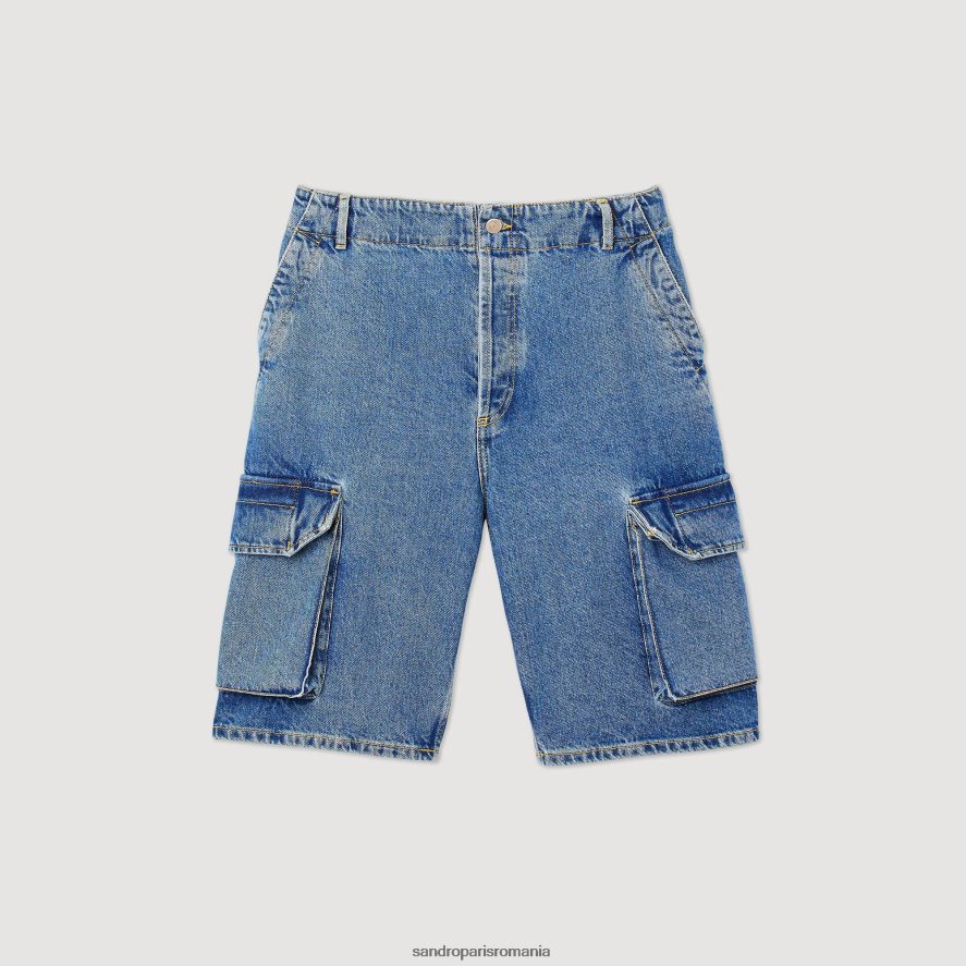 pantaloni scurți din denim largi bărbați albastru vintage Sandro Paris îmbrăcăminte X8Z4NH600