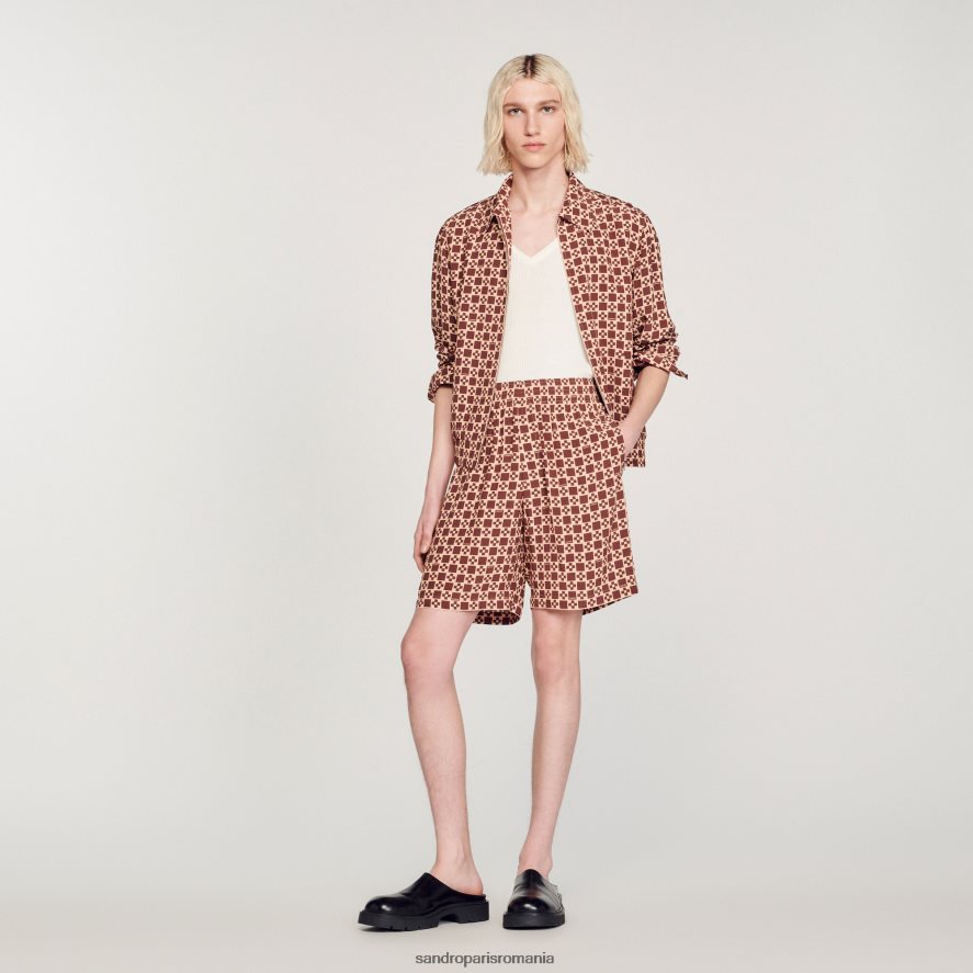 pantaloni scurți imprimați cu cruce pătrată bărbați maro Sandro Paris îmbrăcăminte X8Z4NH755