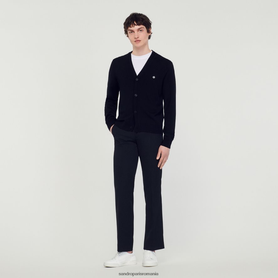 cardigan cu plasture pătrate în cruce bărbați negru Sandro Paris îmbrăcăminte X8Z4NH746