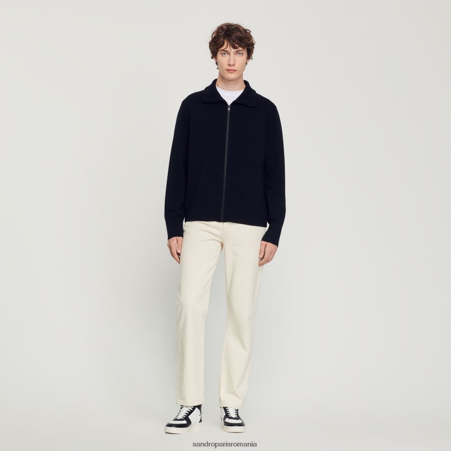 cardigan din lână cu fermoar bărbați negru Sandro Paris îmbrăcăminte X8Z4NH667