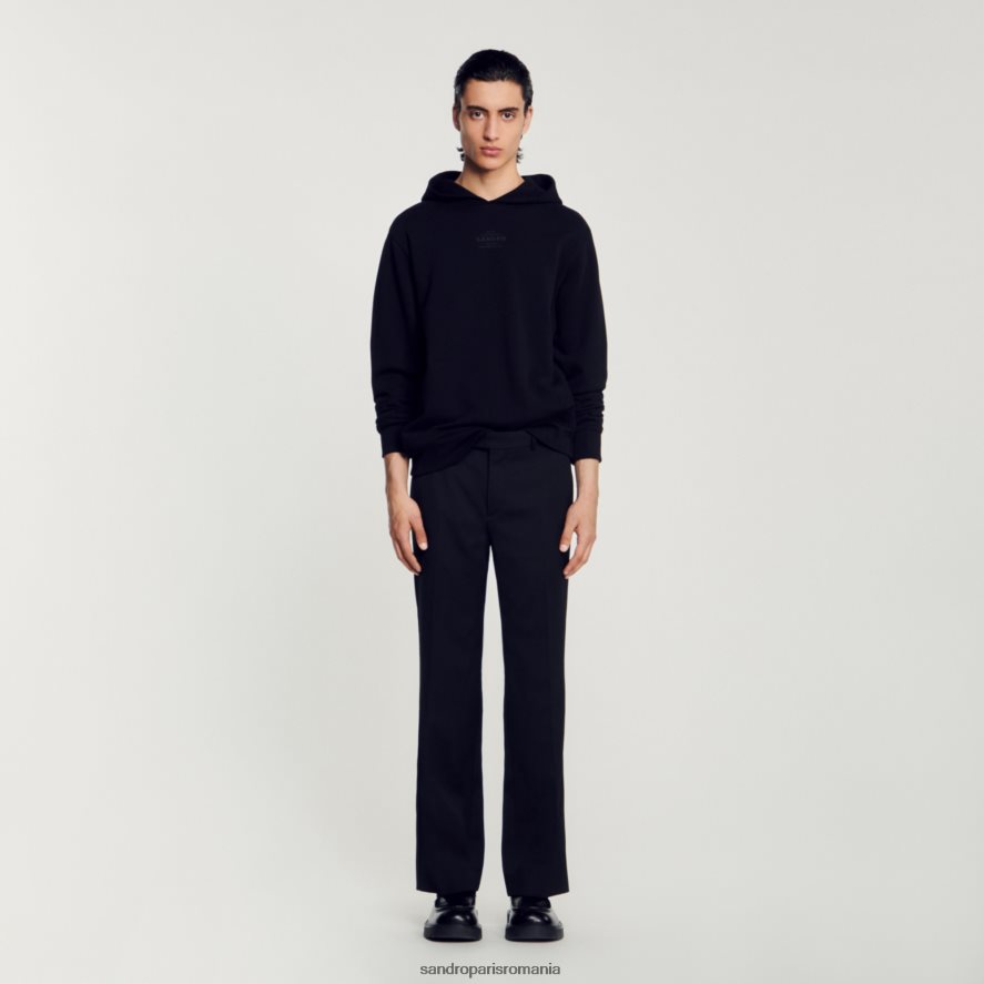 hanorac cu glugă și logo din cauciuc bărbați negru Sandro Paris îmbrăcăminte X8Z4NH789