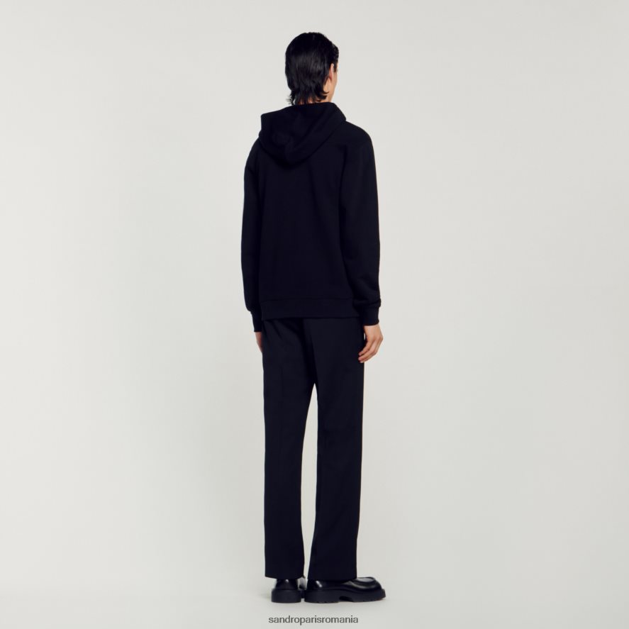 hanorac cu glugă și logo din cauciuc bărbați negru Sandro Paris îmbrăcăminte X8Z4NH789