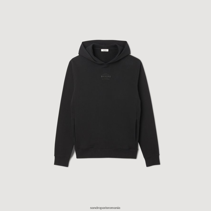 hanorac cu glugă și logo din cauciuc bărbați negru Sandro Paris îmbrăcăminte X8Z4NH789