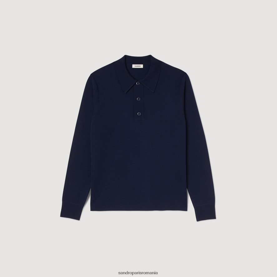 pulover cu guler polo bărbați albastru Sandro Paris îmbrăcăminte X8Z4NH654