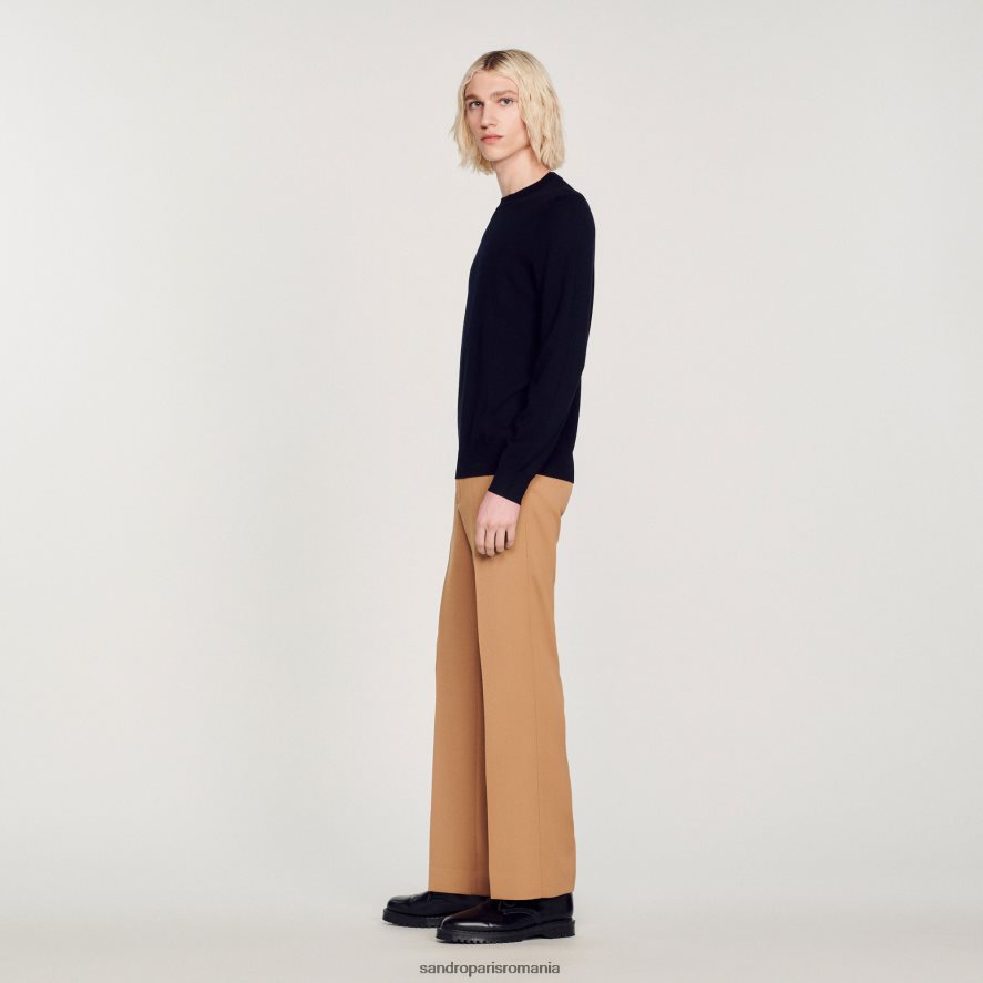 pulover din lână tricot fin bărbați albastru marin Sandro Paris îmbrăcăminte X8Z4NH636