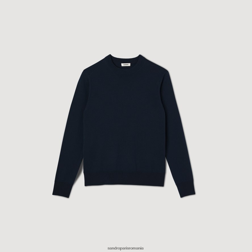 pulover din lână tricot fin bărbați albastru marin Sandro Paris îmbrăcăminte X8Z4NH636