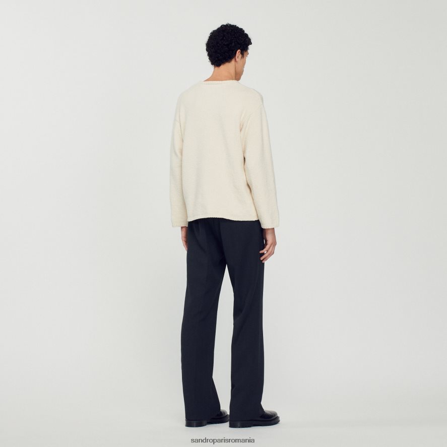 pulover din tricot boucle bărbați ecru Sandro Paris îmbrăcăminte X8Z4NH764