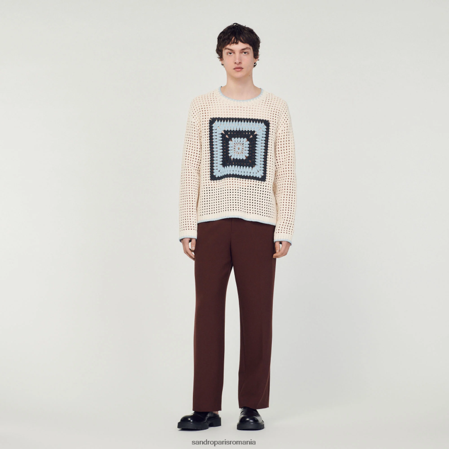 pulover din tricot croșetat bărbați albastru Sandro Paris îmbrăcăminte X8Z4NH706