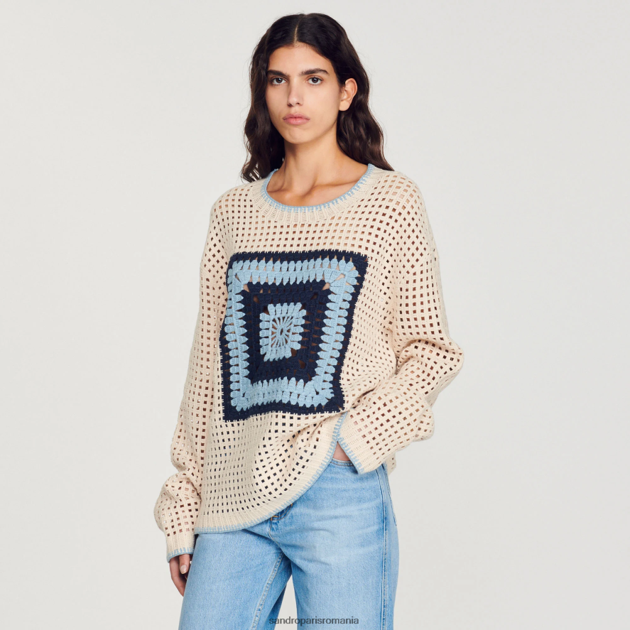 pulover din tricot croșetat bărbați albastru Sandro Paris îmbrăcăminte X8Z4NH706