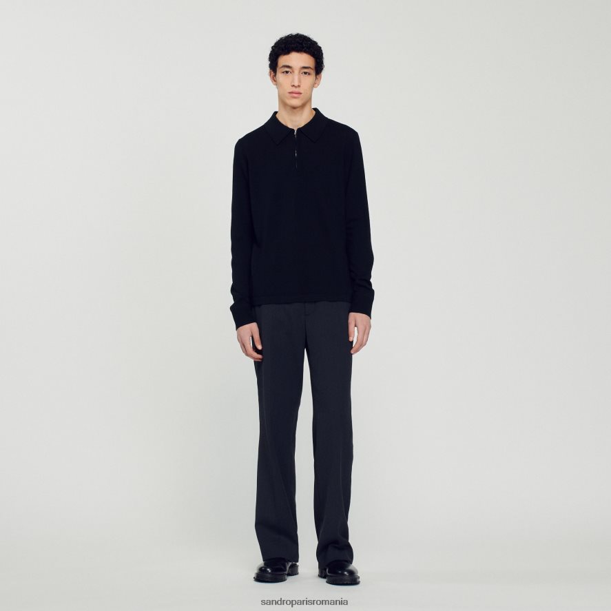 pulover polo tricotat bărbați negru Sandro Paris îmbrăcăminte X8Z4NH643