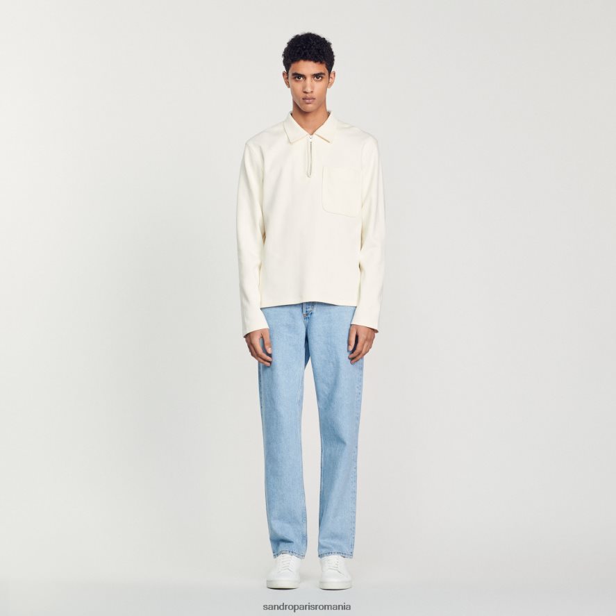 tricou polo cu fermoar bărbați ecru Sandro Paris îmbrăcăminte X8Z4NH582