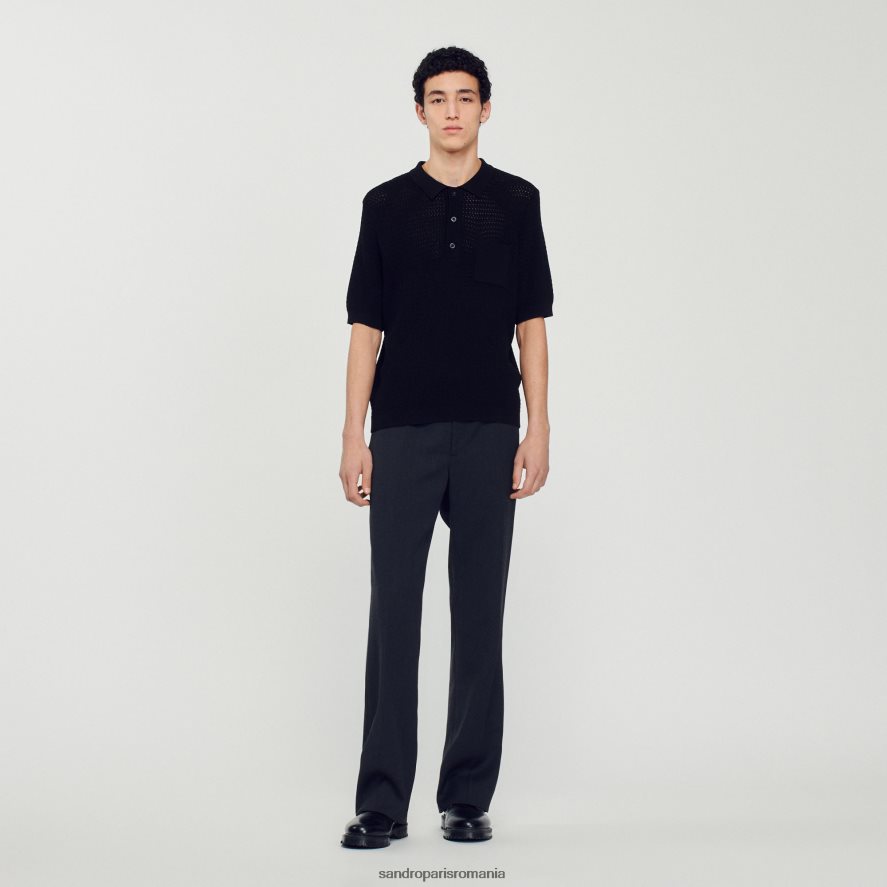 pulover polo cu mâneci scurte bărbați negru Sandro Paris îmbrăcăminte X8Z4NH748