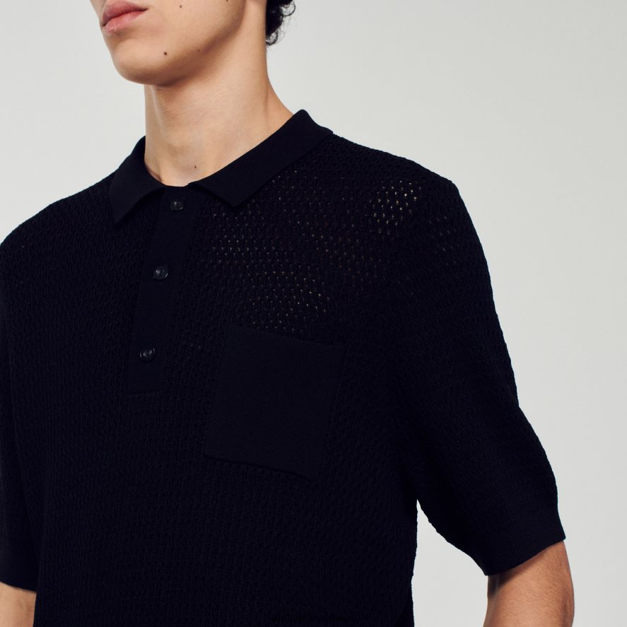 pulover polo cu mâneci scurte bărbați negru Sandro Paris îmbrăcăminte X8Z4NH748