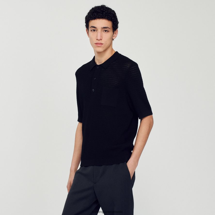 pulover polo cu mâneci scurte bărbați negru Sandro Paris îmbrăcăminte X8Z4NH748