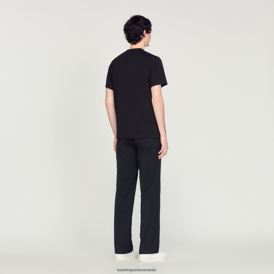 tricou brodat bărbați negru Sandro Paris îmbrăcăminte X8Z4NH711