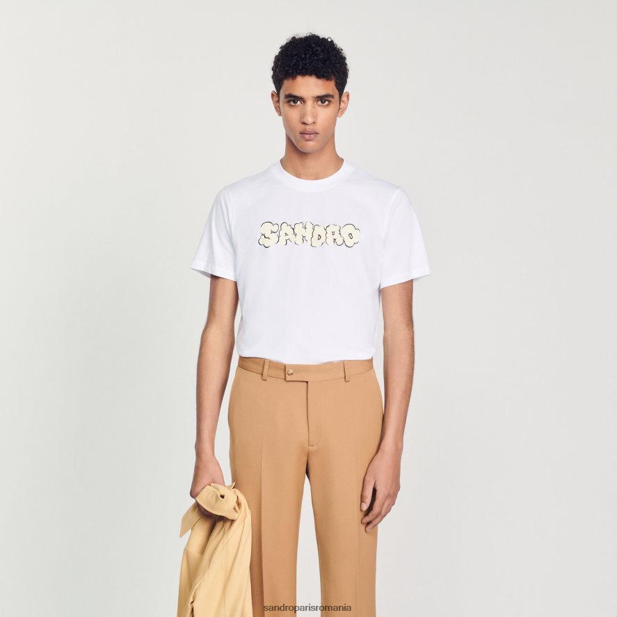 tricou cu broderie bărbați alb Sandro Paris îmbrăcăminte X8Z4NH803