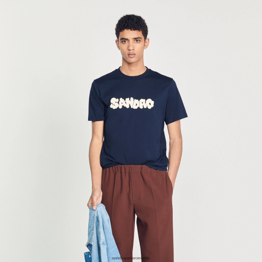tricou cu broderie bărbați albastru marin Sandro Paris îmbrăcăminte X8Z4NH802