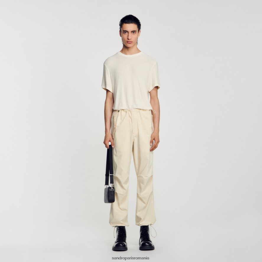 tricou cu gât rotund bărbați ecru Sandro Paris îmbrăcăminte X8Z4NH585