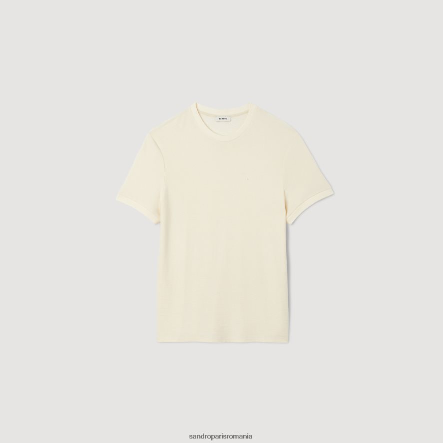 tricou cu gât rotund bărbați ecru Sandro Paris îmbrăcăminte X8Z4NH585