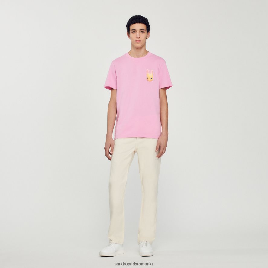 tricou cu imprimeu iepure bărbați roz Sandro Paris îmbrăcăminte X8Z4NH766