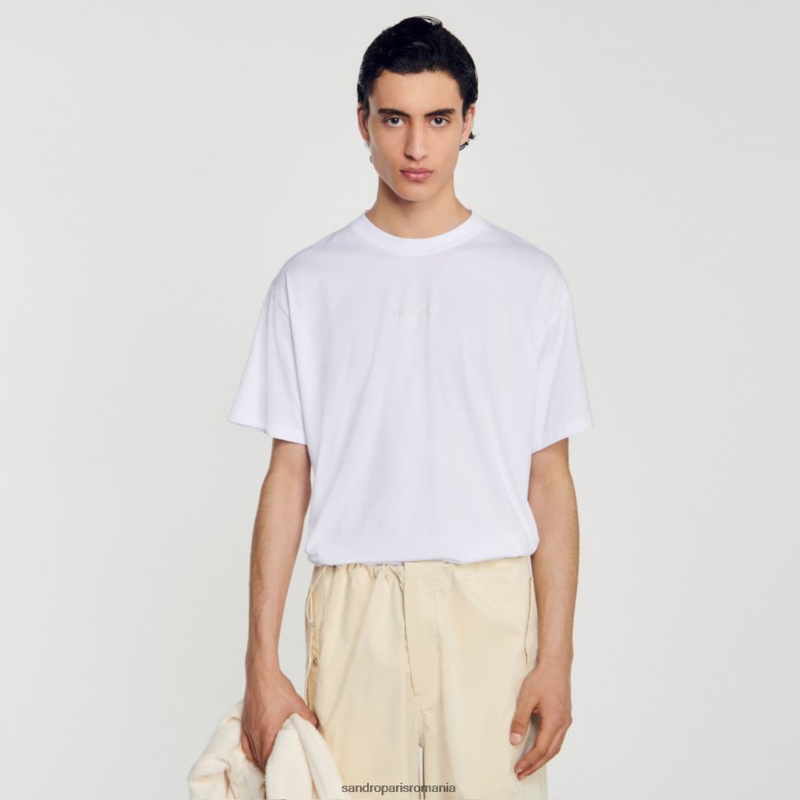 tricou cu logo din cauciuc bărbați alb Sandro Paris îmbrăcăminte X8Z4NH806