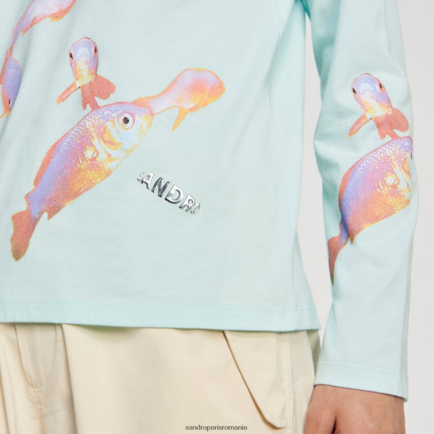 tricou cu peste bărbați albastru menta Sandro Paris îmbrăcăminte X8Z4NH663