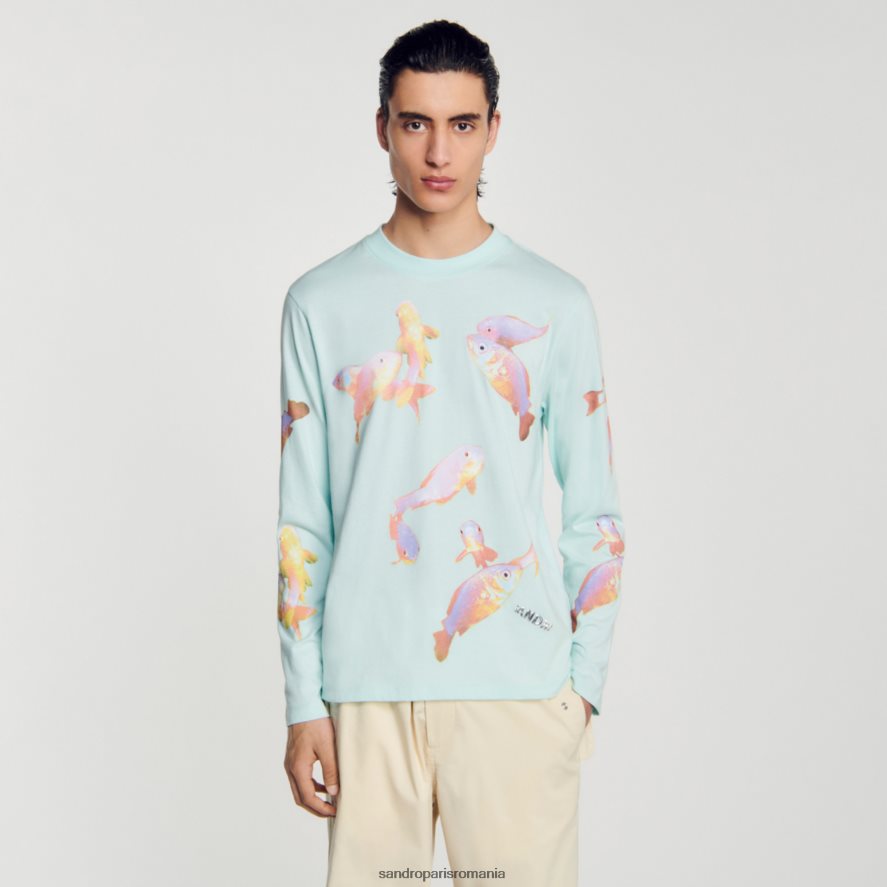 tricou cu peste bărbați albastru menta Sandro Paris îmbrăcăminte X8Z4NH663