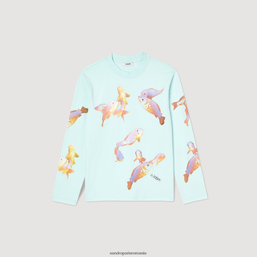 tricou cu peste bărbați albastru menta Sandro Paris îmbrăcăminte X8Z4NH663