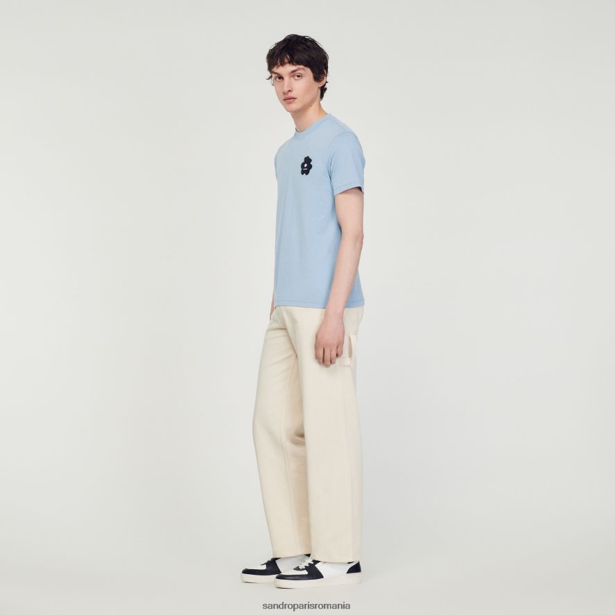 tricou cu plasture de flori bărbați albastru Sandro Paris îmbrăcăminte X8Z4NH719