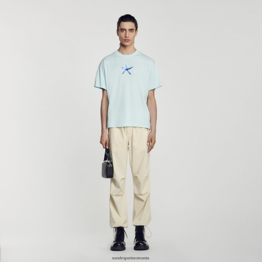tricou cu stele de mare bărbați albastru menta Sandro Paris îmbrăcăminte X8Z4NH685