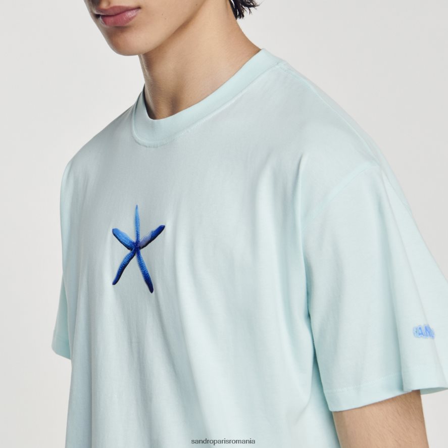 tricou cu stele de mare bărbați albastru menta Sandro Paris îmbrăcăminte X8Z4NH685