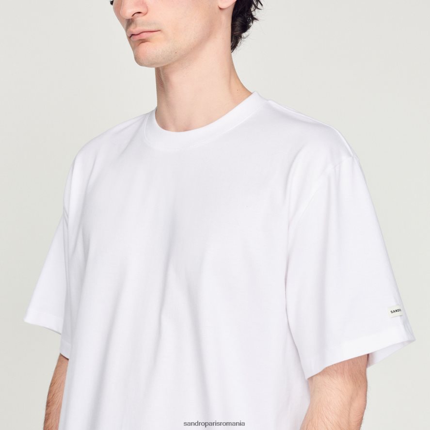 tricou din bumbac organic bărbați alb Sandro Paris îmbrăcăminte X8Z4NH624
