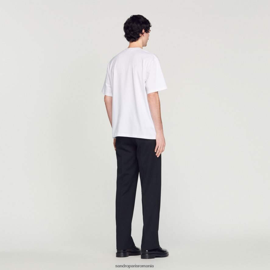 tricou din bumbac organic bărbați alb Sandro Paris îmbrăcăminte X8Z4NH624