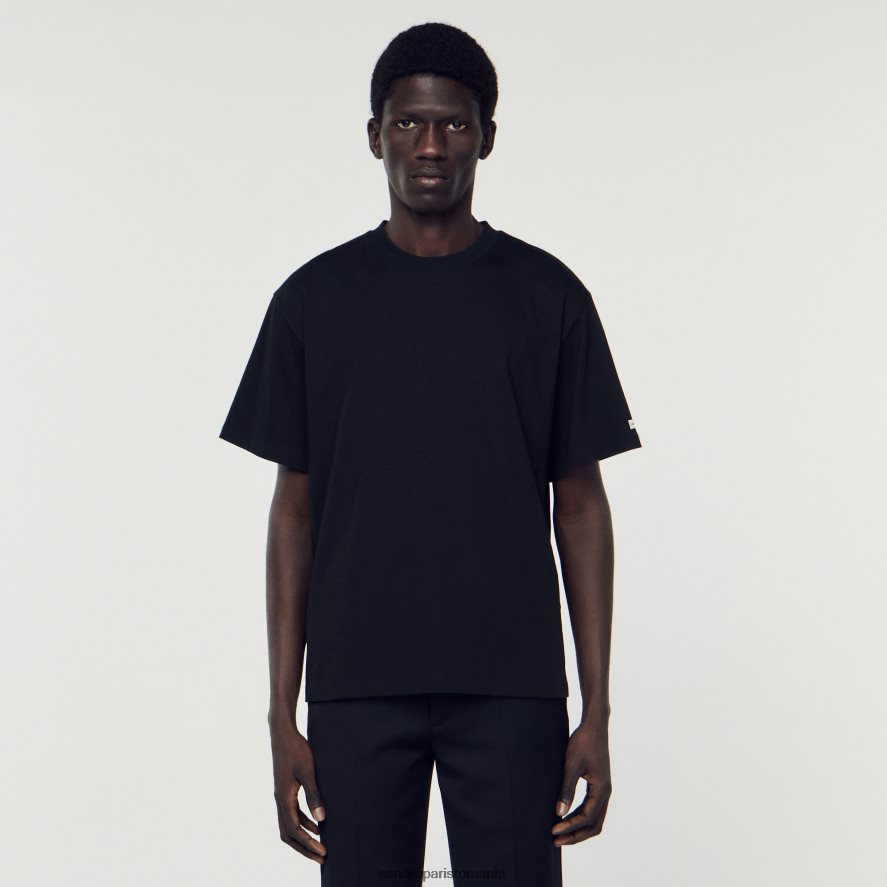 tricou din bumbac organic bărbați negru Sandro Paris îmbrăcăminte X8Z4NH625