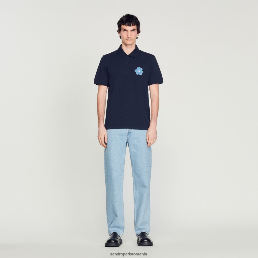 tricou polo cu broderie de flori bărbați albastru marin Sandro Paris îmbrăcăminte X8Z4NH726