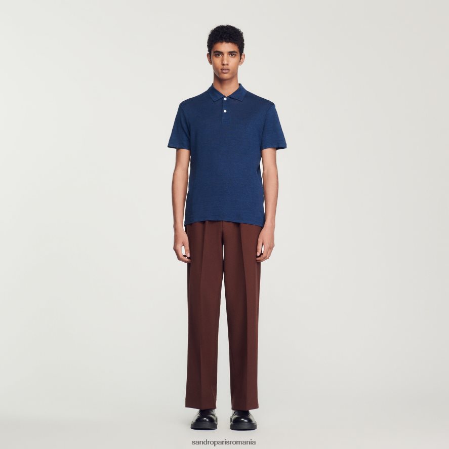 tricou polo din in bărbați bleumarin inchis Sandro Paris îmbrăcăminte X8Z4NH745