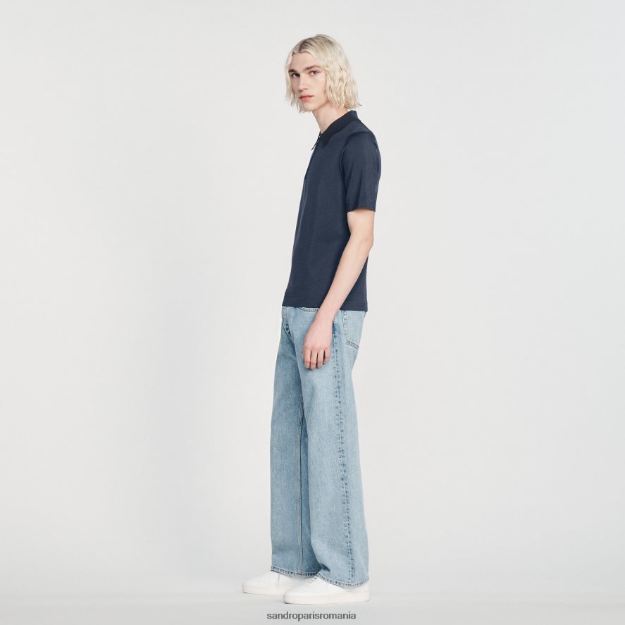 tricou polo tricotat cu guler cu fermoar bărbați albastru Sandro Paris îmbrăcăminte X8Z4NH630