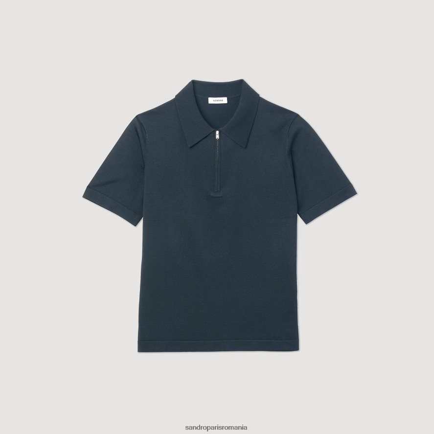 tricou polo tricotat cu guler cu fermoar bărbați albastru Sandro Paris îmbrăcăminte X8Z4NH630